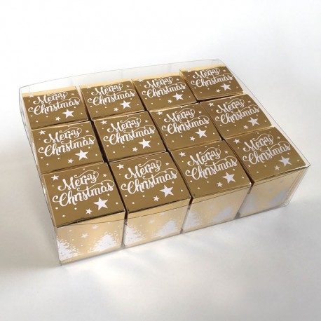 Geschenkschachtel-12 Stück-Würfel 4x4 cm-merry christmas gold